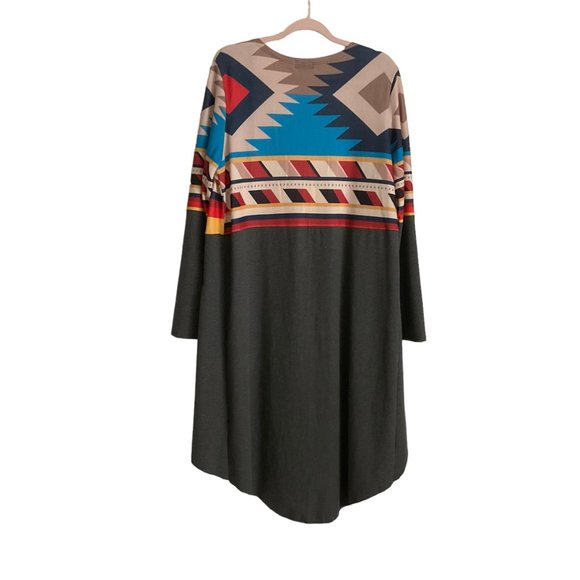 Alex Ryan Woman’s Gray Tribal Print Open Front Long Cardigan Size XL W/ Pockets - Picture 2 of 8